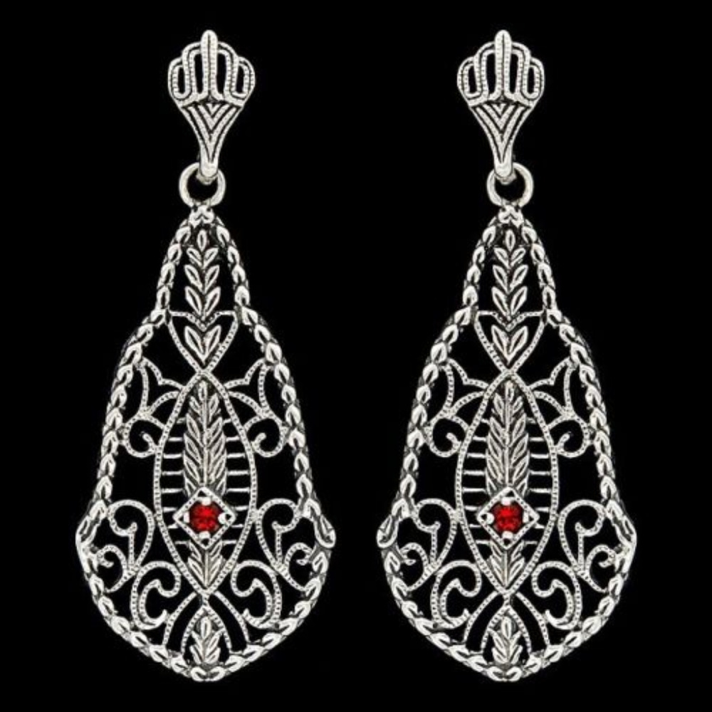 Reto Fire Garnet 925 Silver Art Deco Earrings